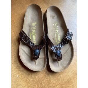 Papillio Birkenstock Gizeh Brown Woven Sandals Mens 10 EU 43 Thong Flip Flop